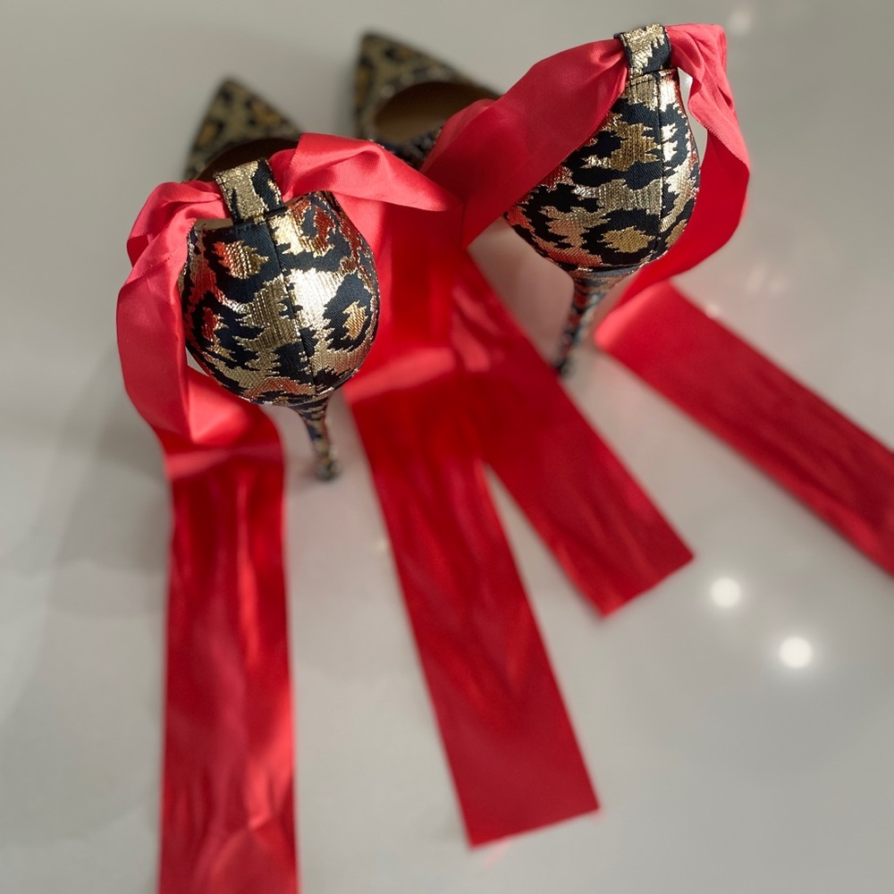 Designer Alessandra Rich leopard print jacquard pumps - Picture 3 of 5